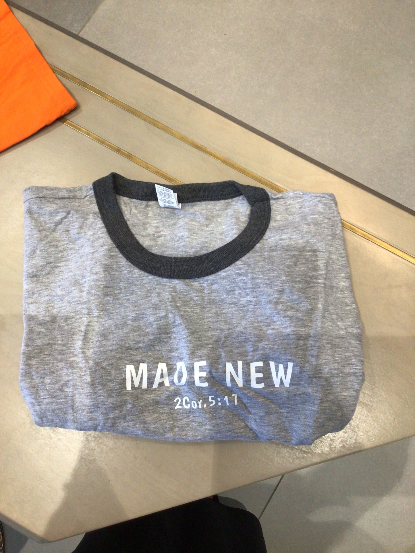 Grey t-shirt “Made me new”