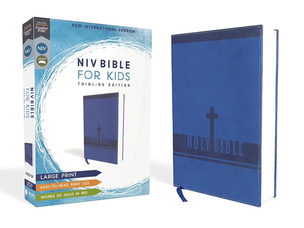 NIV, Bible for Kids, Large Print, Leathersoft, Blue, Red Letter, Comfort Print: Thinline Edition cover image