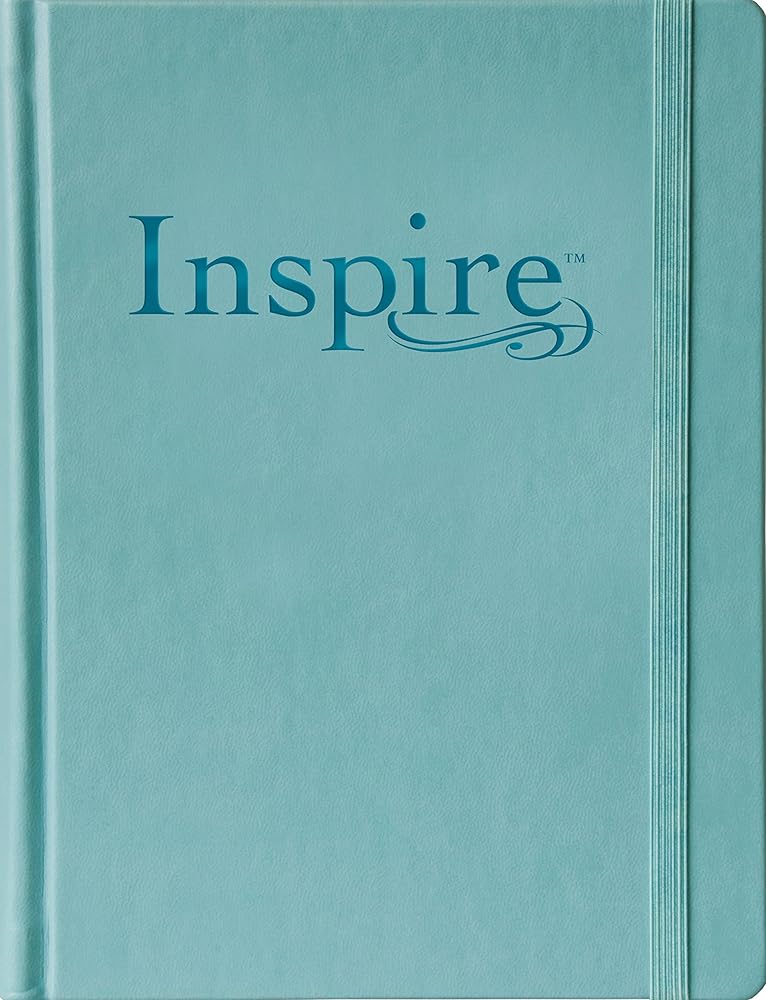 Tyndale NLT Inspire Bible (Large Print, Hardcover, Tranquil Blue): Journaling and Coloring Bible – Over 400 Scripture Illustrations to Color, Creative Bible Journal That Inspires a Connection with God cover image