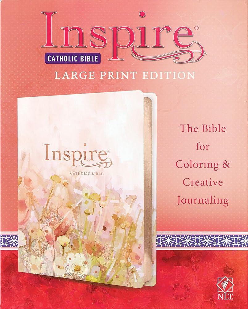 Inspire Catholic Bible NLT Large Print (Leatherlike, Pink Fields with Rose Gold): The Bible for Coloring & Creative Journaling cover image