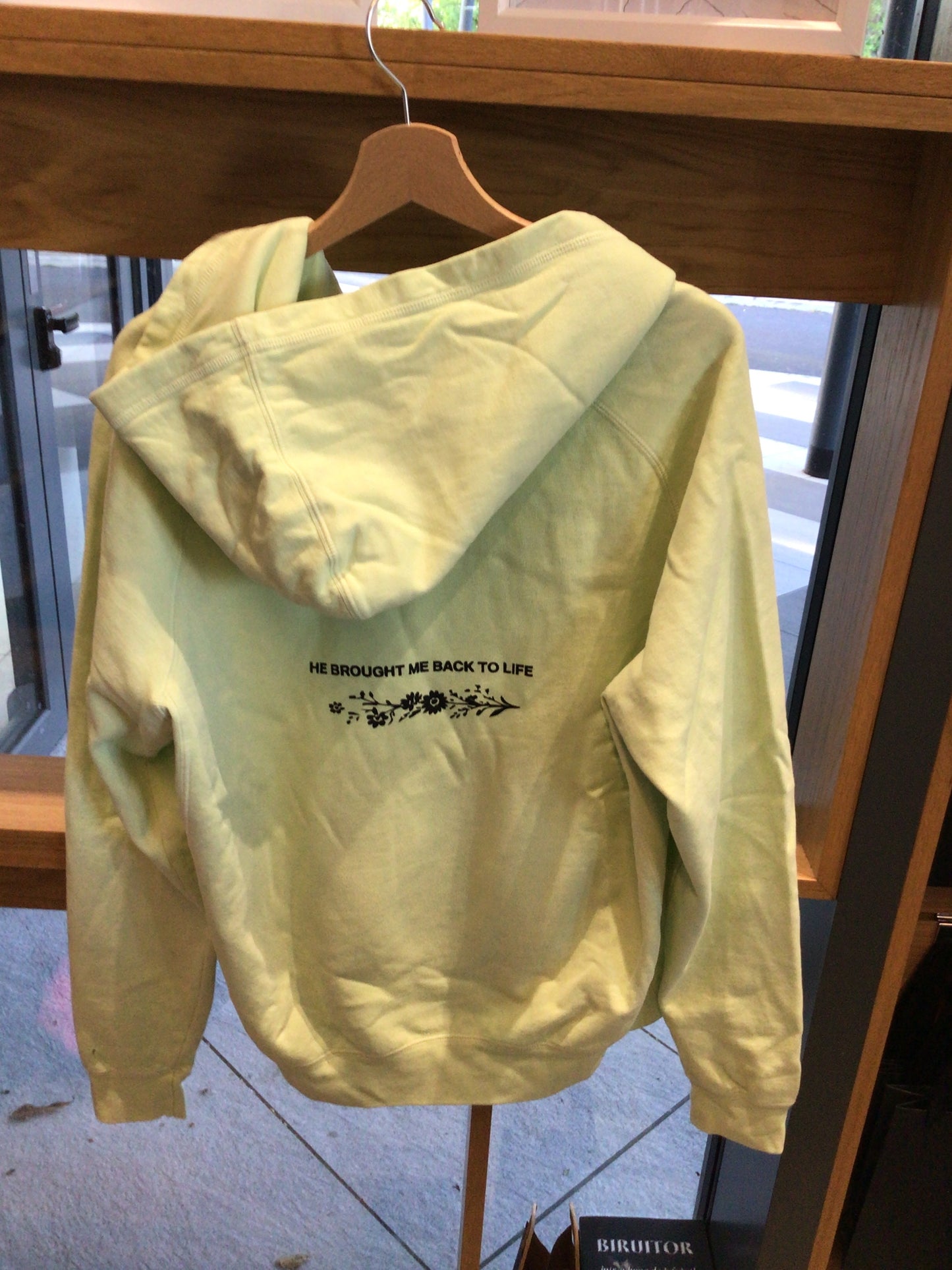 Light green hoodie “He brought me” Msize