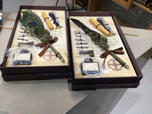 Fountain pen with feather and wax set/ Stilou cu pana si ceara