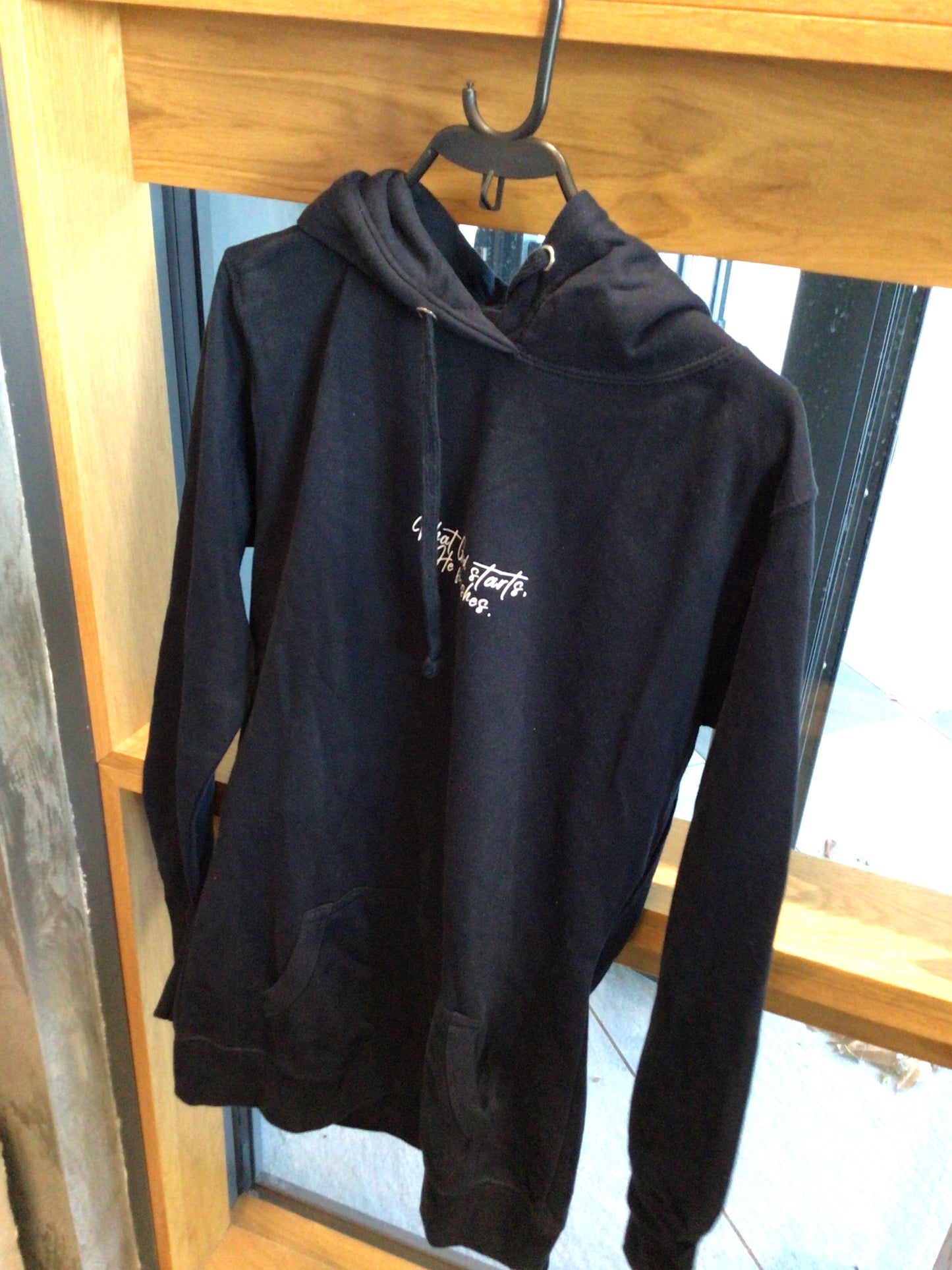 Black ladies long hoodie “ What God”