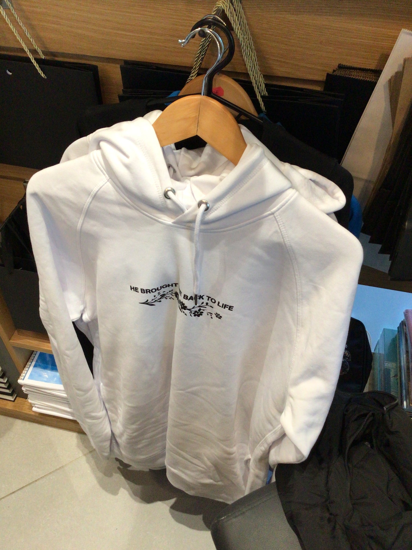 White hoodies “he brought me back” X-LARGE size