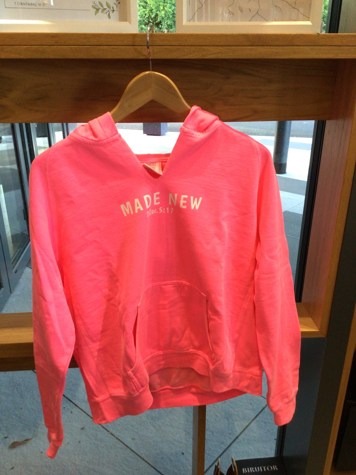Pink hoodie “Made New” L size