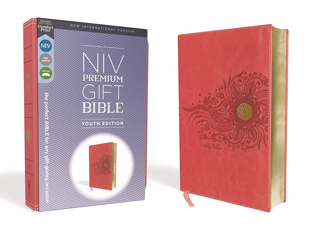 NIV, Premium Gift Bible, Youth Edition, Leathersoft, Coral, Red Letter, Comfort Print: The Perfect Bible for Any Gift-Giving Occasion cover image