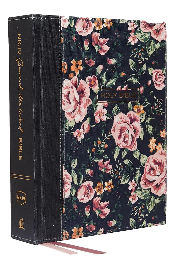 NKJV, Journal the Word Bible, Cloth over Board, Gray Floral, Red Letter, Comfort Print: Reflect, Journal, or Create Art Next to Your Favorite Verses cover image