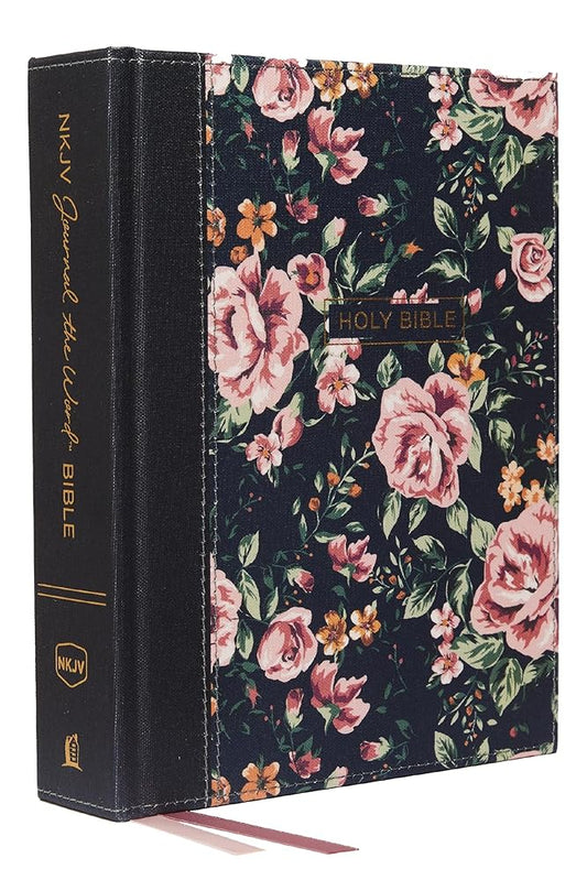 NKJV, Journal the Word Bible, Cloth over Board, Gray Floral, Red Letter, Comfort Print: Reflect, Journal, or Create Art Next to Your Favorite Verses cover image