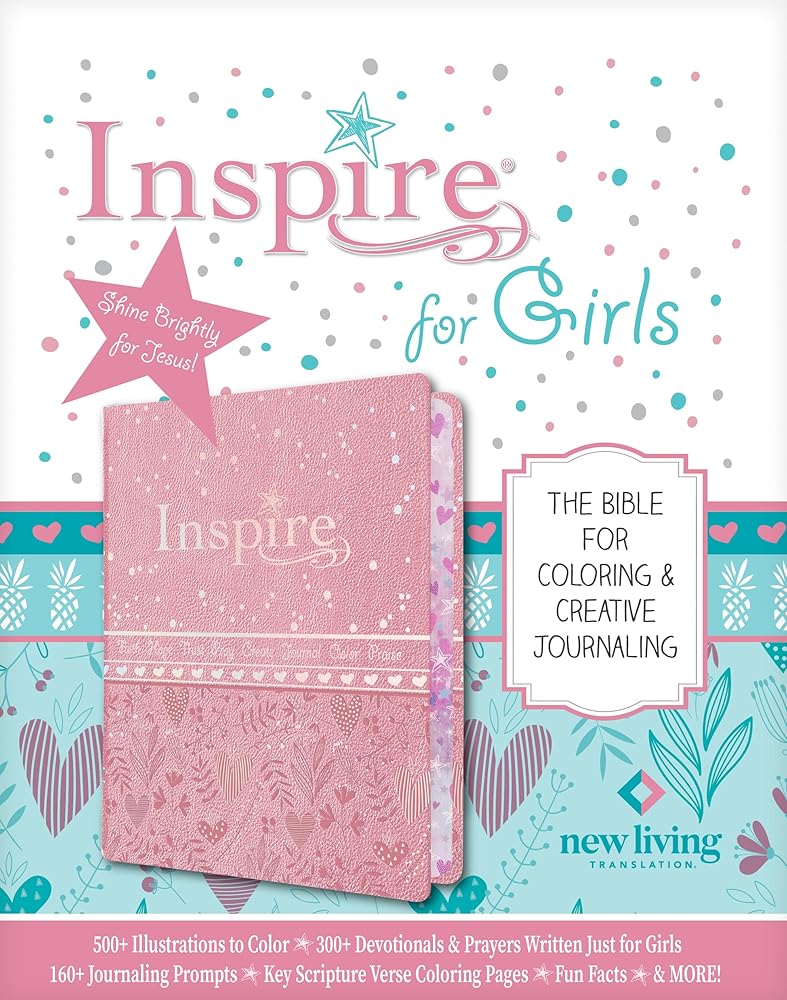 Inspire Bible for Girls NLT (LeatherLike, Pink): The Bible for Coloring & Creative Journaling cover image