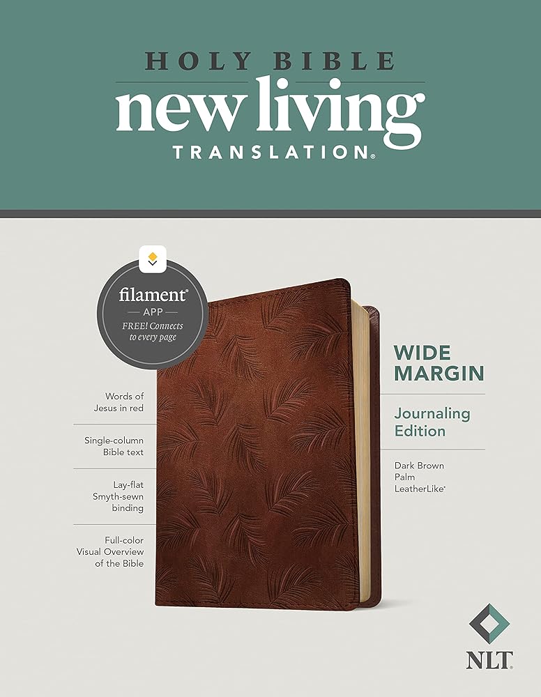 NLT Wide Margin Bible, Filament Enabled (LeatherLike, Dark Brown Palm, Red Letter) cover image
