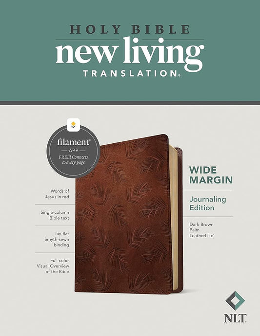 NLT Wide Margin Bible, Filament Enabled (LeatherLike, Dark Brown Palm, Red Letter) cover image