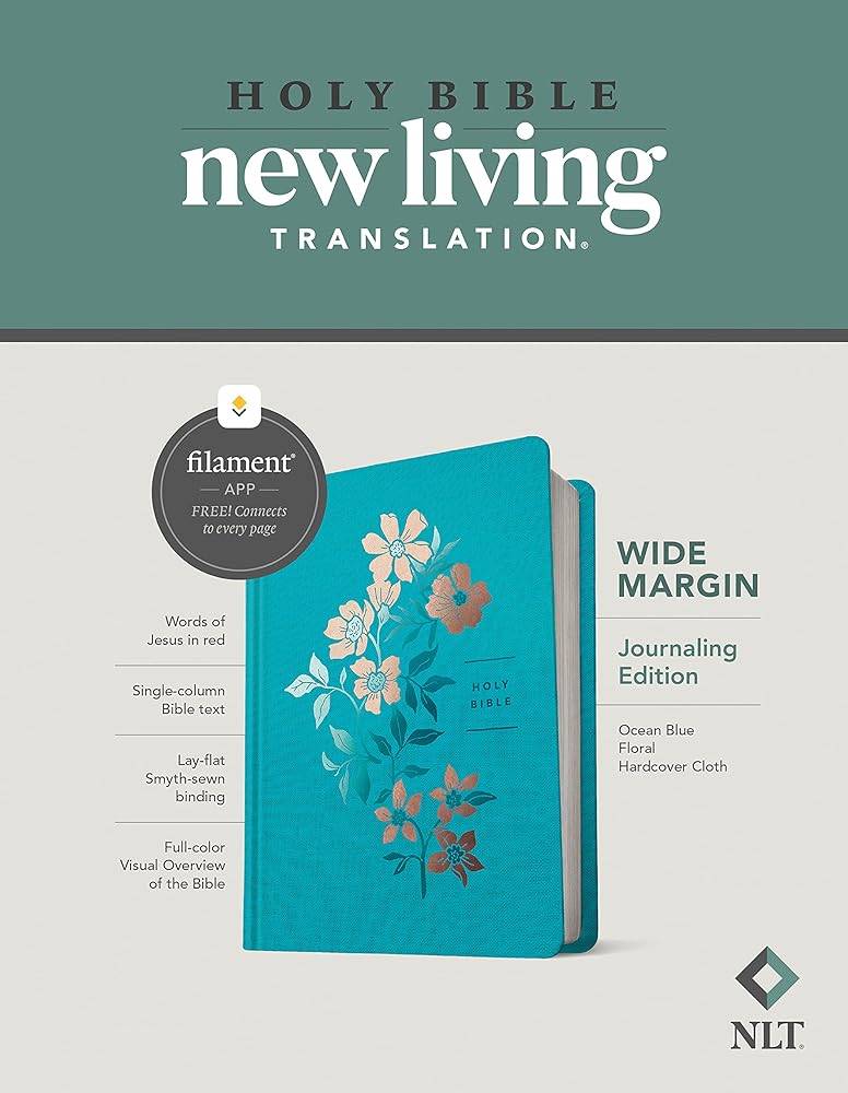 NLT Wide Margin Bible, Filament Enabled (Hardcover Cloth, Ocean Blue Floral, Red Letter) cover image