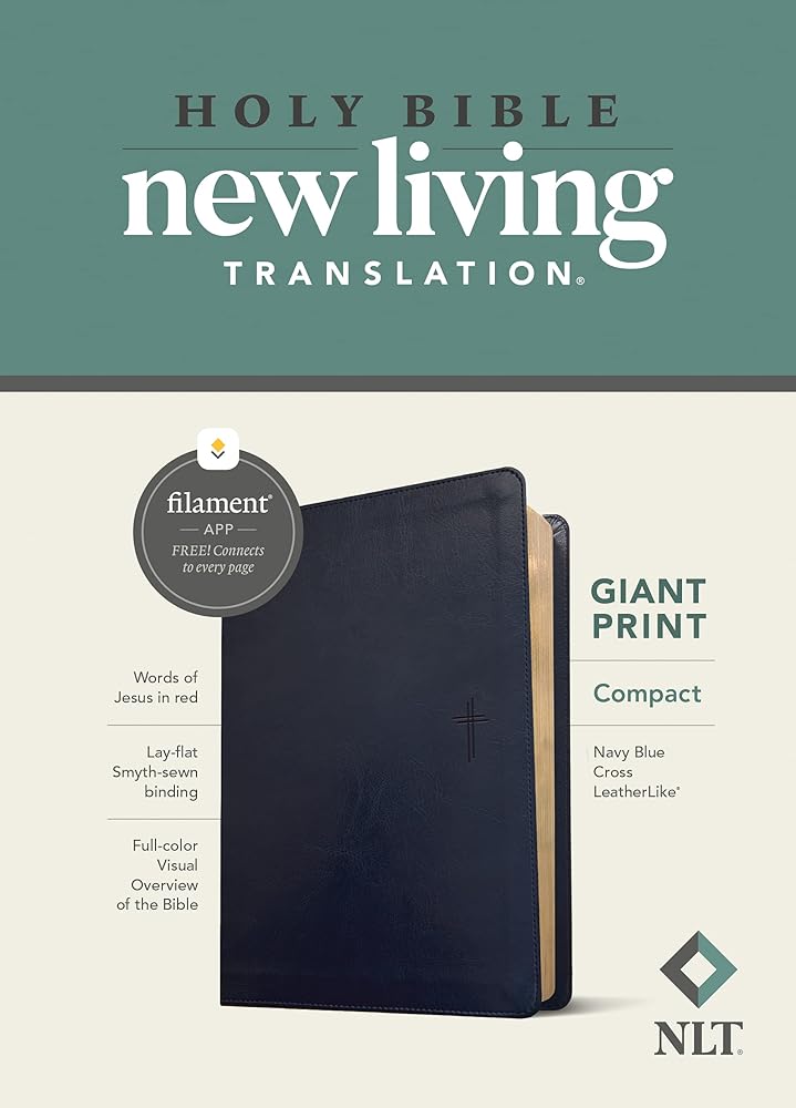 NLT Compact Giant Print Bible, Filament Enabled (LeatherLike, Navy Blue Cross, Red Letter) cover image