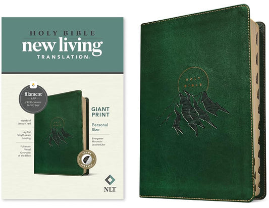 NLT Personal Size Giant Print Bible, Filament Enabled (LeatherLike, Evergreen Mountain , Indexed, Red Letter) cover image