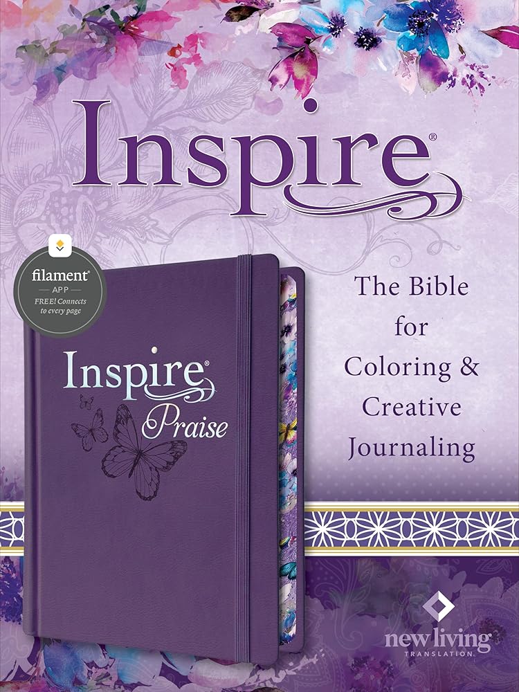 Inspire PRAISE Bible NLT, Filament Enabled (Hardcover LeatherLike, Purple): The Bible for Coloring & Creative Journaling cover image