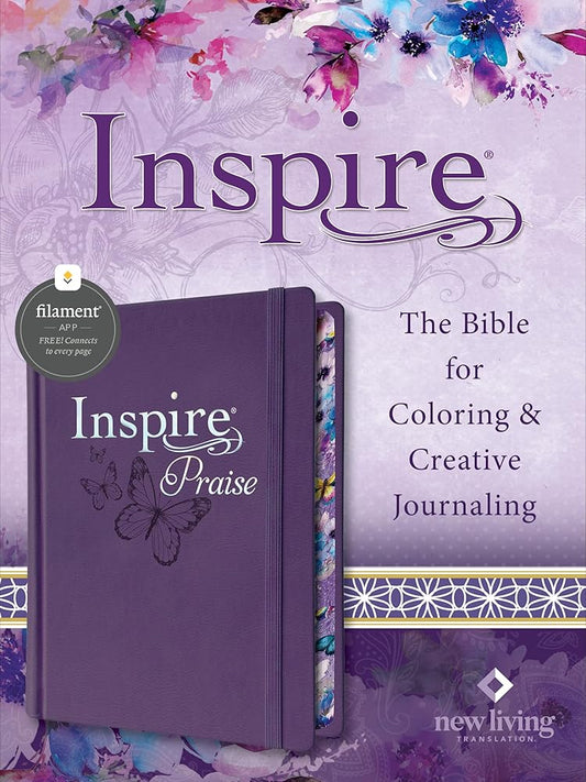 Inspire PRAISE Bible NLT, Filament Enabled (Hardcover LeatherLike, Purple): The Bible for Coloring & Creative Journaling cover image