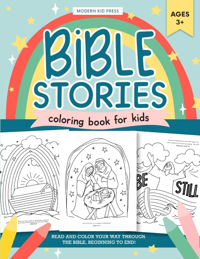 The Bible Stories Christian Coloring Book for Kids: Read and Color Your Way Through the Bible, Beginning to End cover image
