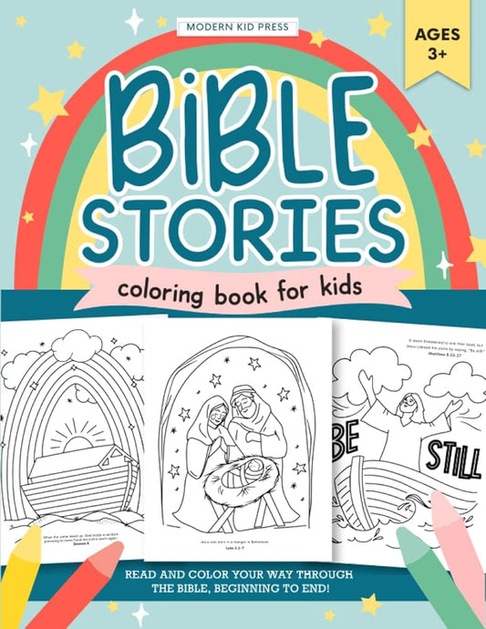 The Bible Stories Christian Coloring Book for Kids: Read and Color Your Way Through the Bible, Beginning to End cover image