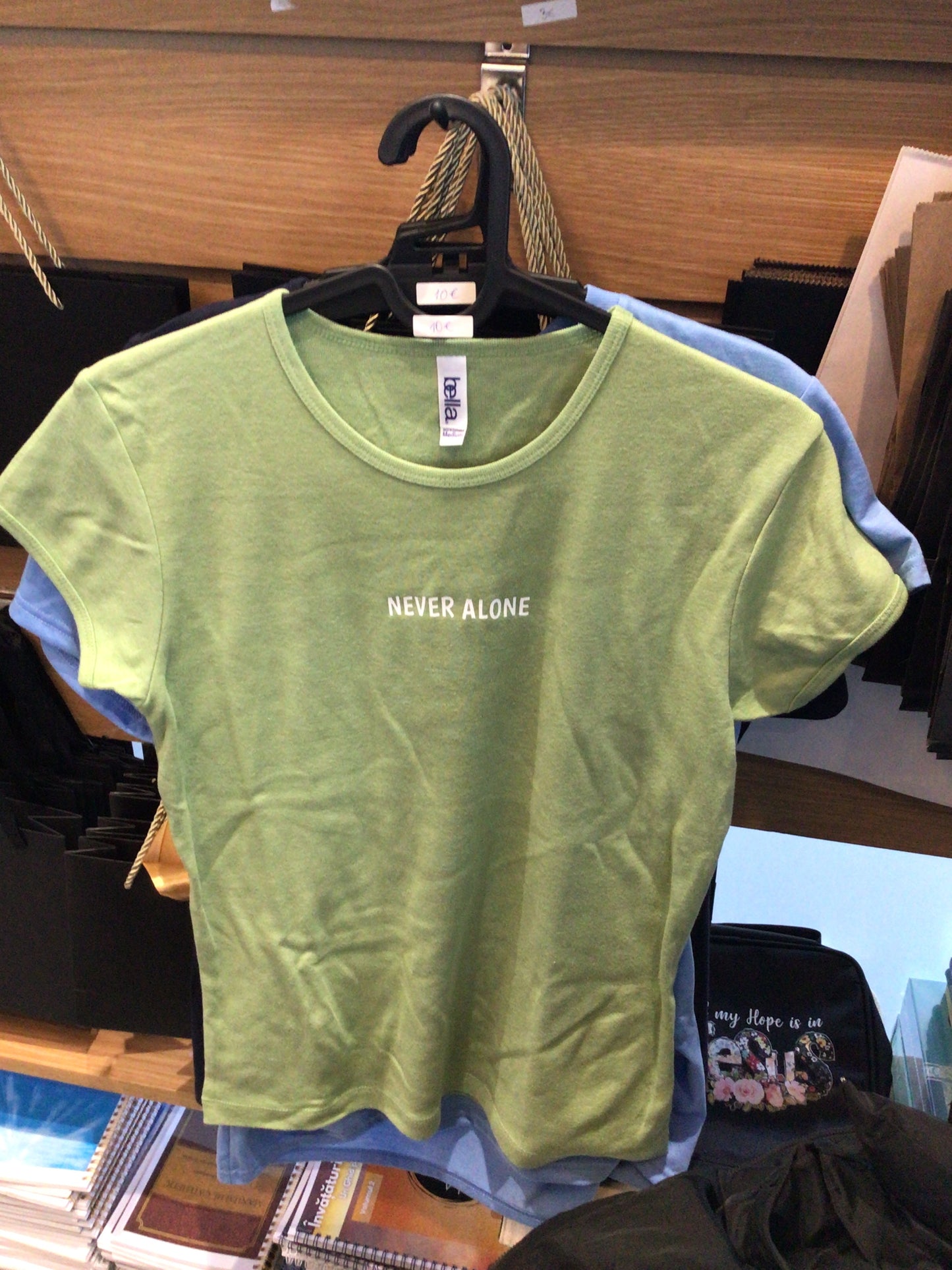 Green ladies t-shirt “ Never alone”