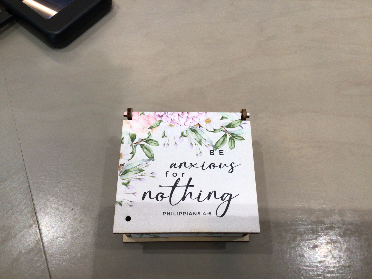 Wooden box verses “Be anxious for nothing”