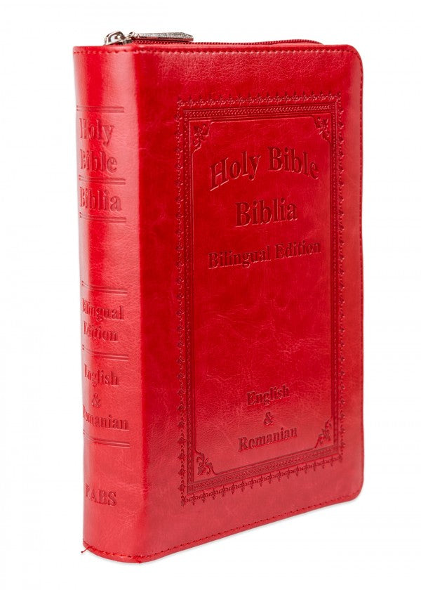 Biblia- Holy Bible -ediție bilingvă română-engleză, format mediu -cu fermoar -roșie